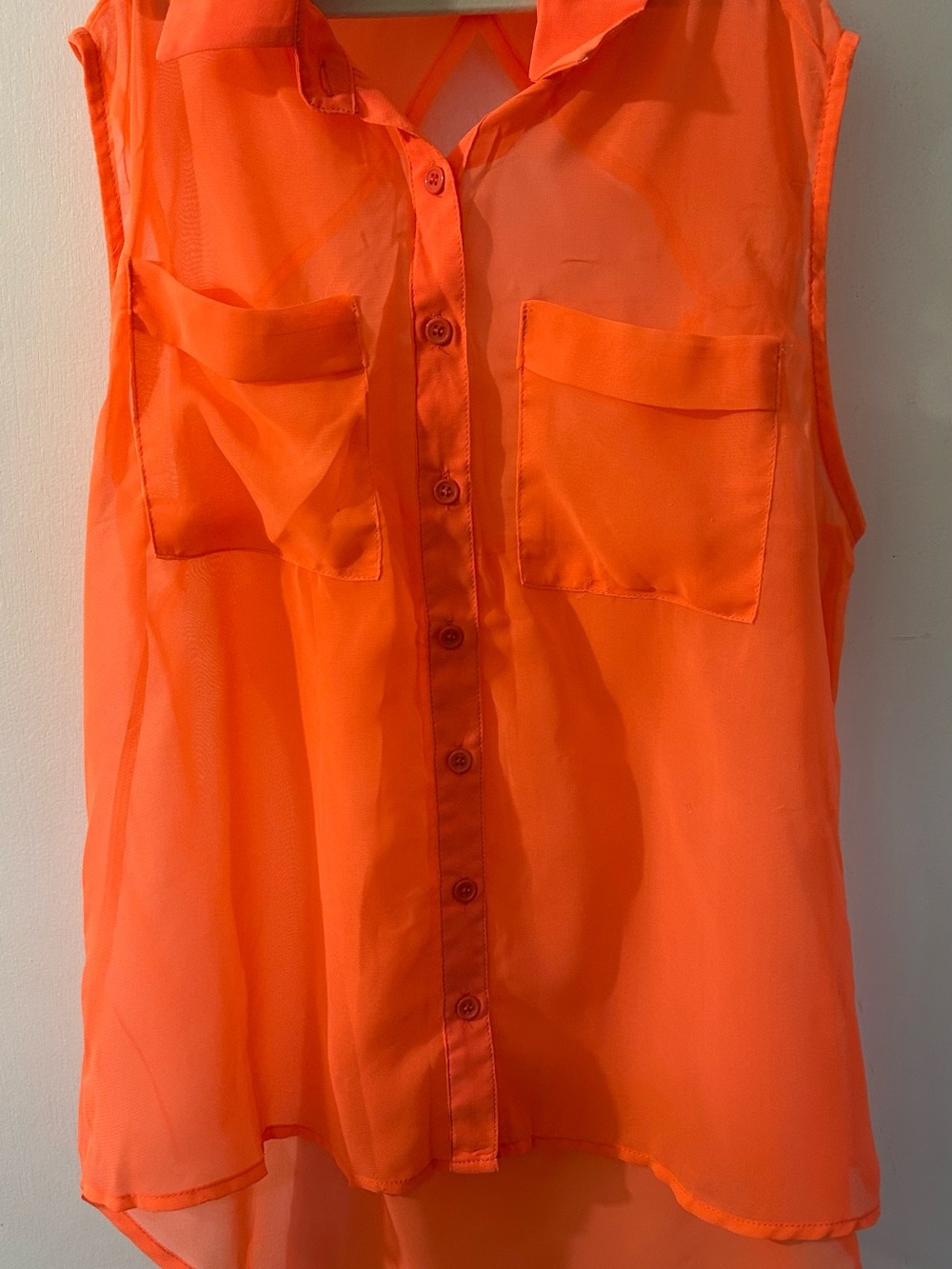 Cotton Candy (Nasty Gal) Sleeveless Button-Front Blouse in Neon Pink/Orange